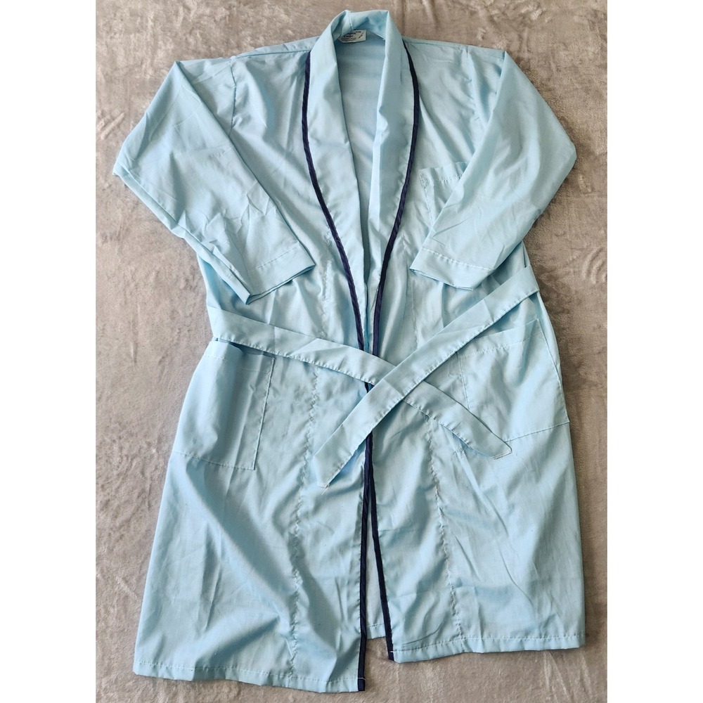 Vintage 1960s/70s Robe Baby Blue w/ Navy Stripe Pockets Men's XL Belt‎ Dad